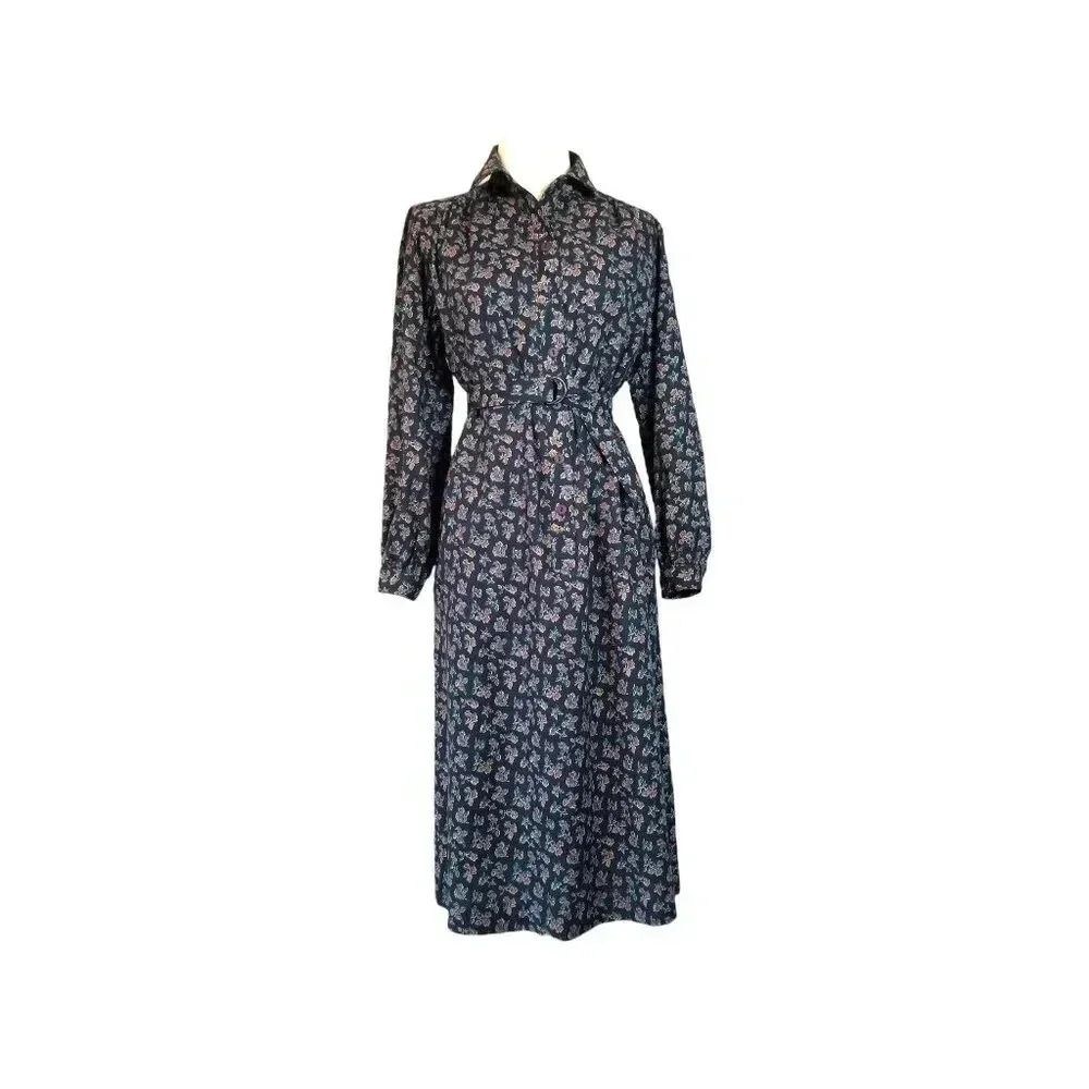 VINTAGE 80s Fine Wool & Cotton Floral Dress M